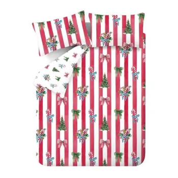 Lenjerie de pat rosie-alba pentru pat dublu 200x200 cm Christmas Stripe - Catherine Lansfield imagine