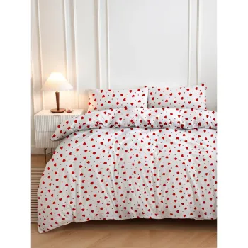 Lenjerie de pat rosie/alba pentru pat dublu 200x200 cm Love Heart - Mijolnir imagine