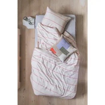 Lenjerie de pat rosie/bej din bumbac satinat pentru pat de o persoana/extinsa 140x220 cm Align - Mette Ditmer Denmark imagine