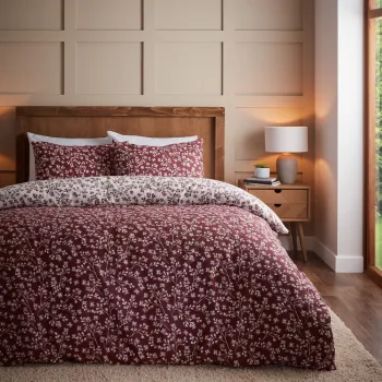 Lenjerie de pat rosie din flanela pentru pat dublu 200x200 cm Grace Floral Leaf - Catherine Lansfield imagine