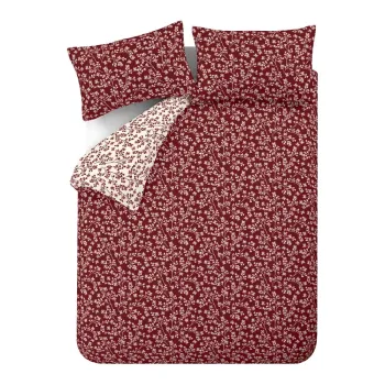 Lenjerie de pat rosie din flanela pentru pat dublu/extinsa 230x220 cm Grace Floral Leaf - Catherine Lansfield imagine