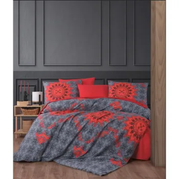 Lenjerie de pat rosie/gri din bumbac ranforce pentru pat de o persoana 140x200 cm Saltanat - Mijolnir imagine