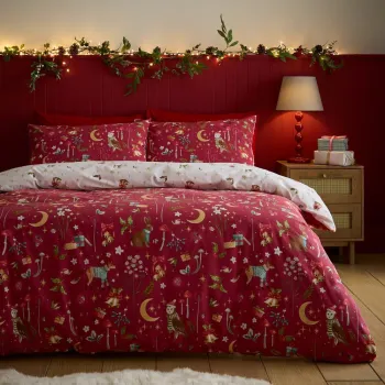 Lenjerie de pat rosie pentru pat dublu 230x220 cm Christmas Enchanted Twilight - Catherine Lansfield imagine