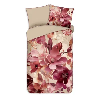 Lenjerie de pat roz/bej din bumbac satinat pentru pat de o persoana/extinsa 140x220 cm Chaja - Descanso imagine