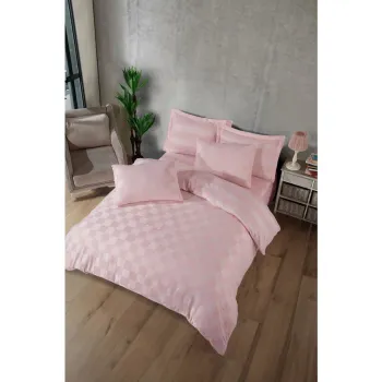 Lenjerie de pat roz din damasc pentru pat dublu 200x200 cm Kareli - Mijolnir imagine