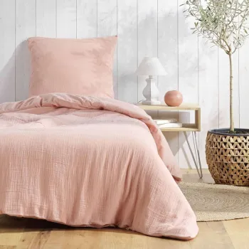 Lenjerie de pat roz din muselina pentru pat de o persoana 140x200 cm Angelia - douceur d'interieur imagine