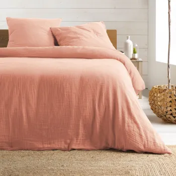 Lenjerie de pat roz din muselina pentru pat dublu/extinsa 220x240 cm Angelia - douceur d'interieur imagine