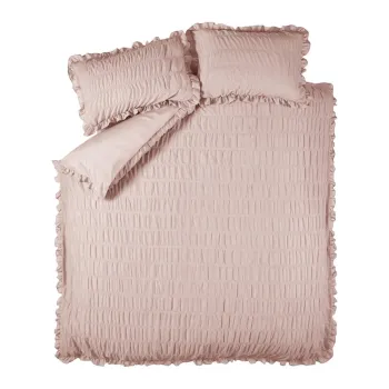 Lenjerie de pat roz din tesatura crep pentru pat dublu/extinsa 230x220 cm Seersucker Frill - Catherine Lansfield imagine