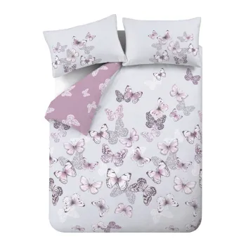 Lenjerie de pat roz/gri deschis pentru pat dublu/extinsa 230x220 cm Scatter Butterfly - Catherine Lansfield imagine