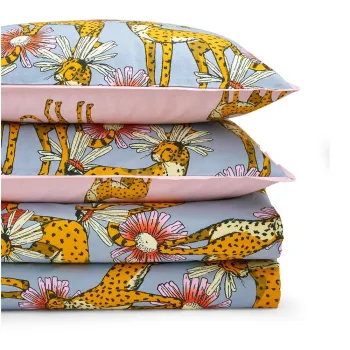 Lenjerie de pat roz/gri din bumbac pentru pat dublu 200x200 cm Untamed Cheetah - Their Nibs imagine