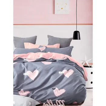 Lenjerie de pat roz/gri din bumbac ranforce pentru pat dublu/extinsa cu cearceaf inclus/cu 4 piese 200x220 cm Beloved - Mila Home imagine