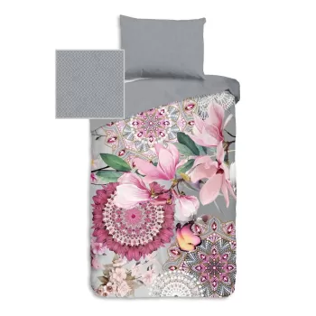 Lenjerie de pat roz/gri din flanela 140x200 cm - HIP imagine