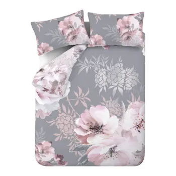 Lenjerie de pat roz/gri pentru pat dublu/extinsa 230x220 cm Dramatic Floral - Catherine Lansfield imagine