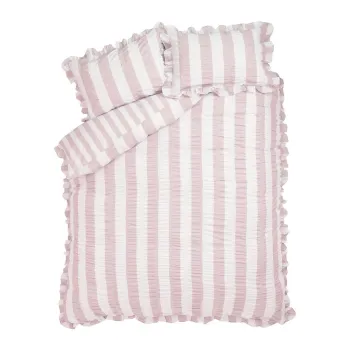 Lenjerie de pat roz pentru pat de o persoanA135x200 cm Seersucker Frill Stripe aEURCatherine Lansfield imagine