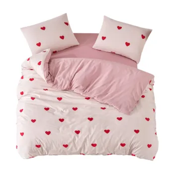 Lenjerie de pat roz pentru pat dublu/extinsa cu cearceaf inclus/cu 4 piese 200x220 cm Red Heart - Mila Home imagine