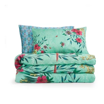 Lenjerie de pat verde/albastra din bumbac satinat pentru pat dublu/extinsa 230x220 cm Paradise Parrot - Matthew Williamson imagine