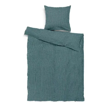 Lenjerie de pat verde-albastra din tesatura crep pentru pat de o persoana 140x200 cm Bak&Bolge - JUNA imagine