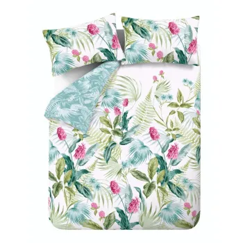 Lenjerie de pat verde/albastra pentru pat dublu/extinsa 230x220 cm Aruba Tropical Floral - Catherine Lansfield imagine