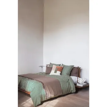 Lenjerie de pat verde/bej din bumbac satinat pentru pat de o persoana 140x200 cm Mini - Mette Ditmer Denmark imagine