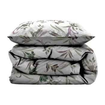 Lenjerie de pat verde/bej din bumbac satinat pentru pat de o persoana 140x200 cm Soft Tropic - Sodahl imagine