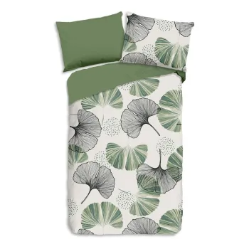 Lenjerie de pat verde-crem din bumbac pentru pat de o persoana 140x200 cm - Good Morning imagine