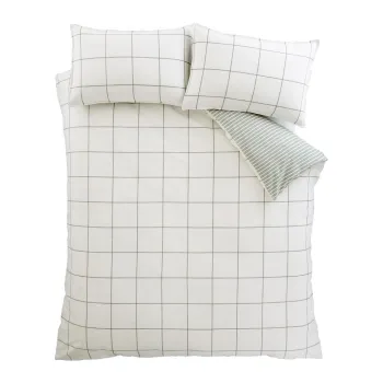 Lenjerie de pat verde/crem din flanela pentru pat de o persoana 135x200 cm Brushed Regal Check - Bianca imagine