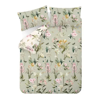 Lenjerie de pat verde-deschis din bumbac pentru pat dublu 200x200 cm Exotic Floral - RHS imagine