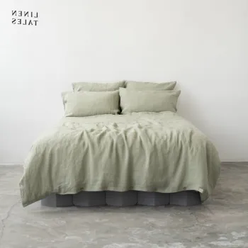 Lenjerie de pat verde-deschis din in pentru pat de o persoana 135x200 cm - Linen Tales imagine