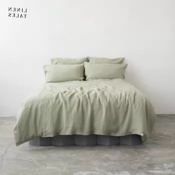 Lenjerie de pat verde-deschis din in pentru pat dublu/extinsa 200x220 cm - Linen Tales imagine