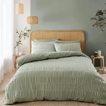 Lenjerie de pat verde-deschis din tesatura crep pentru pat de o persoana 135x200 cm Seersucker - Catherine Lansfield imagine