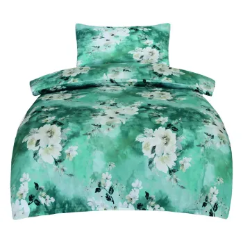 Lenjerie de pat verde din bumbac satinat pentru pat de o persoana 140x200 cm Fiona - My House imagine