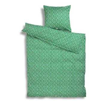 Lenjerie de pat verde din bumbac satinat pentru pat de o persoana 140x200 cm Pleasantly - JUNA imagine