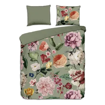 Lenjerie de pat verde din bumbac satinat pentru pat dublu/extinsa 200x220 cm Fiori - Descanso imagine