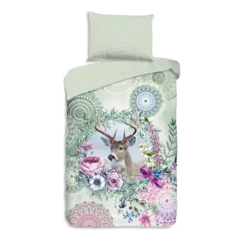 Lenjerie de pat verde din flanela pentru pat de o persoana 140x200 cm Romini - HIP imagine