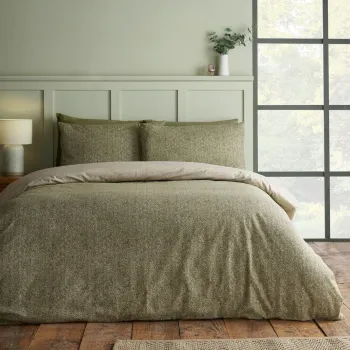 Lenjerie de pat verde din flanela pentru pat dublu 200x200 cm Brushed Herringbone - Catherine Lansfield imagine
