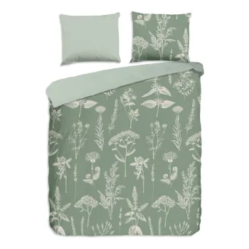 Lenjerie de pat verde din flanela pentru pat dublu/extinsa 200x220 cm Herbs - Good Morning imagine