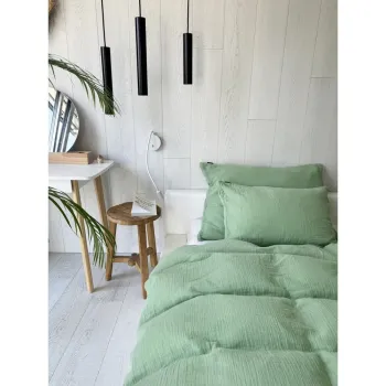 Lenjerie de pat verde din muselina pentru pat dublu 200x200 cm Plain Muslin - Butter Kings imagine