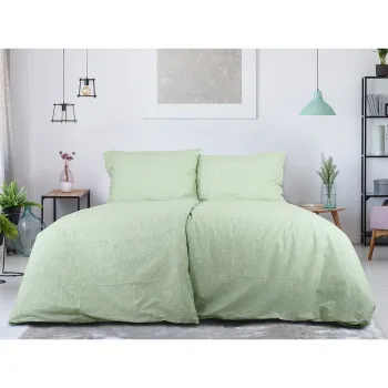 Lenjerie de pat verde din tesatura crep pentru pat de o persoana 140x200 cm Green Flowers - B.E.S. imagine