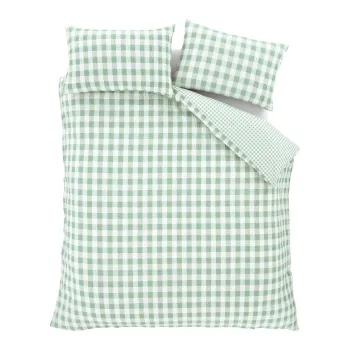 Lenjerie de pat verde din tesatura crep pentru pat dublu/extinsa 230x220 cm Seersucker Gingham Check - Catherine Lansfield imagine