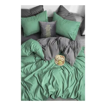 Lenjerie de pat verde/gri din bumbac ranforce pentru pat dublu/extins cu cearceaf inclus/cu 4 piese 200x220 cm - Mila Home imagine