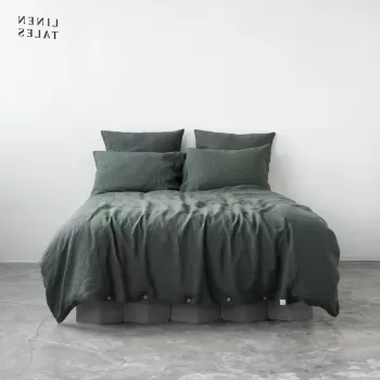 Lenjerie de pat verde-inchis din in pentru pat de o persoana 140x200 cm - Linen Tales imagine