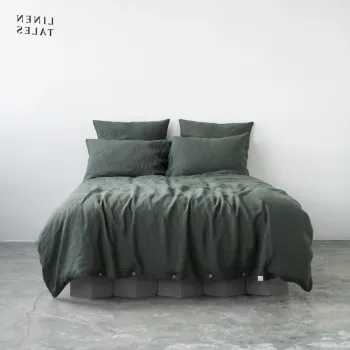 Lenjerie de pat verde-inchis din in pentru pat dublu 200x200 cm - Linen Tales imagine