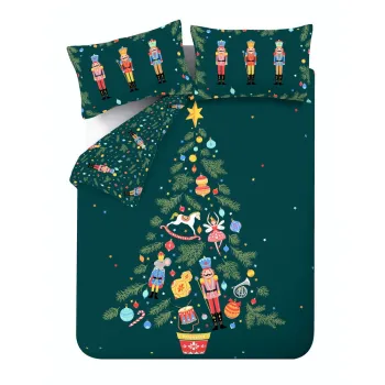 Lenjerie de pat verde-inchis pentru pat de o persoana 135x200 cm Nutcracker - Catherine Lansfield imagine
