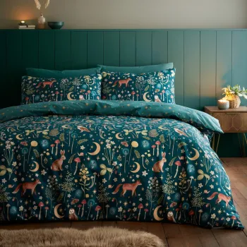 Lenjerie de pat verde-inchis pentru pat dublu/extinsa 230x220 cm Enchanted Twilight - Catherine Lansfield imagine