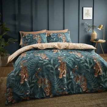Lenjerie de pat verde/maro pentru pat de o persoana 135x200 cm Tropic Tiger Leaf - Catherine Lansfield imagine