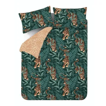 Lenjerie de pat verde/maro pentru pat dublu/extinsa 230x220 cm Tropic Tiger Leaf - Catherine Lansfield imagine