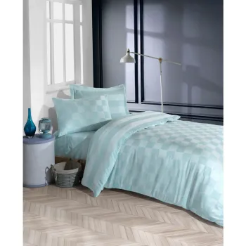 Lenjerie de pat verde-menta din damasc pentru pat de o persoana 140x200 cm Kareli - Mijolnir imagine