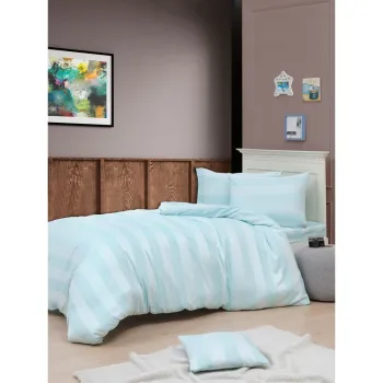 Lenjerie de pat verde-menta din damasc pentru pat de o persoana 140x200 cm Max Yollu - Mijolnir imagine