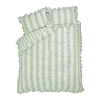 Lenjerie de pat verde pentru pat de o persoanA135x200 cm Seersucker Frill Stripe aEURCatherine Lansfield imagine