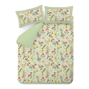 Lenjerie de pat verde pentru pat dublu cu 3 piese 200x200 cm Birds In Bloom aEURRHS imagine